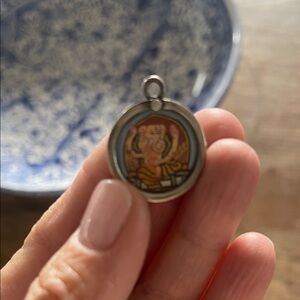 Hand Painted Ganesha Sterling Pendant.